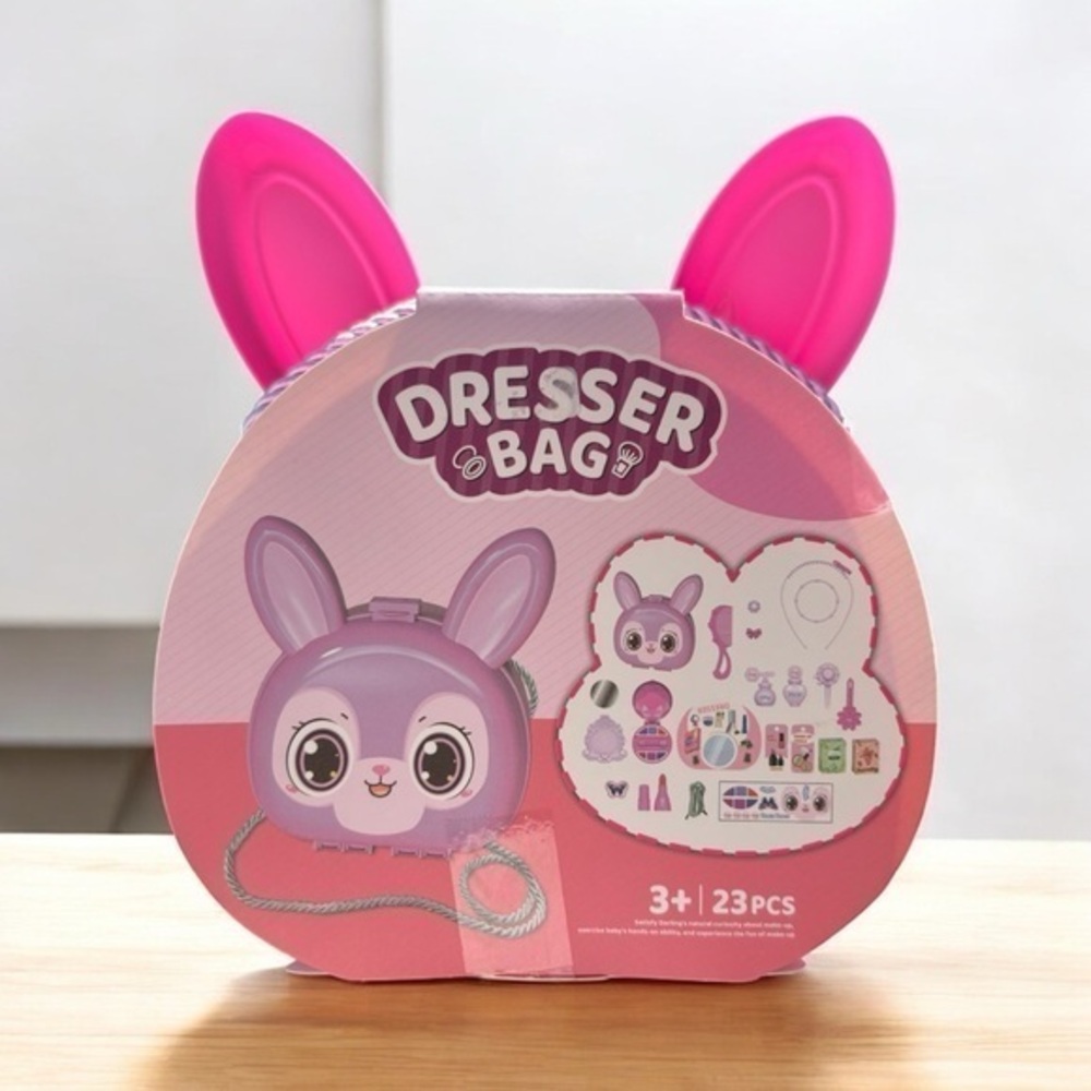 Pink Bunny Girl’s 23 piece Dresser Bag Purse Toy Pretend Makeup Set